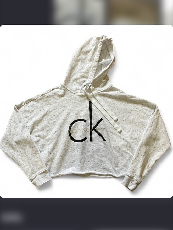 Calvin Klein Jeans Tops - Calvin Klein Jeans Cropped Speckled Heather Oatmeal Hoodie